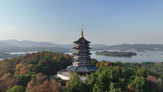 西湖雷峰塔航拍特写视频素材模板下载