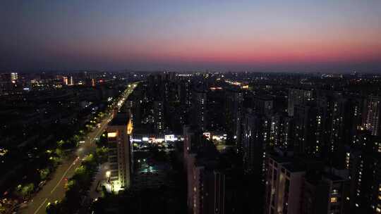 城市晚霞夜幕降临夜景灯光交通航拍