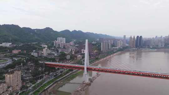 航拍重庆长江索道东水门大桥来福士湖广会馆