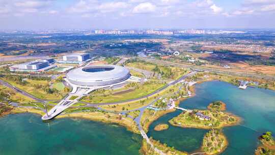 成都东安湖体育公园和大运会主场馆航拍延时