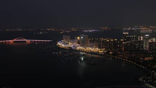 4K厦门五缘湾写字楼高楼大桥城市夜景航拍
