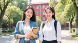 大学校园大学校园生活在林荫道行走高清在线视频素材下载