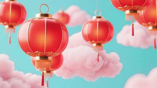 空中漂浮的中式红灯笼