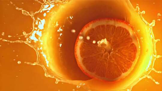 橙片落入橙汁飞溅视频素材模板下载