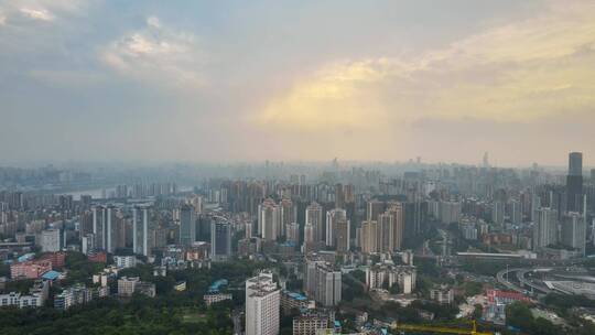 高清航拍蓝天白云丁达尔光天空城市建筑