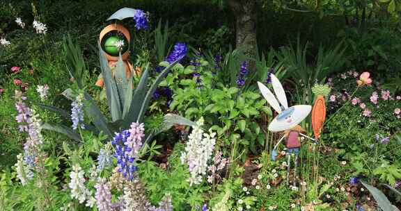 童话世界卡通青蛙兔子花境鲜花花园设计