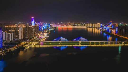 湖南长沙夜景航拍延时