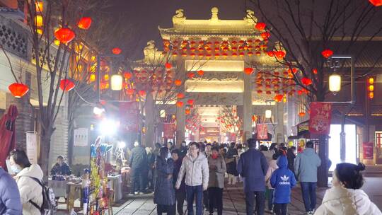 除夕过年古城庙会人流视频素材模板下载