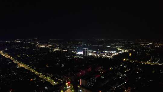 浙江绍兴城市夜景灯光交通航拍