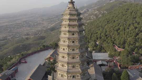 航拍山西临汾洪洞县广胜寺飞虹塔琉璃塔