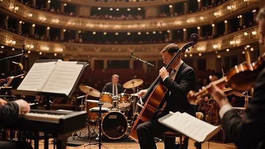 音乐厅音乐家演奏交响乐素材