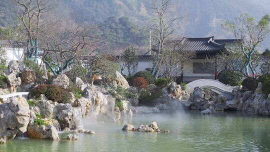 中式合院外景观水池假山假石