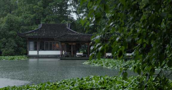 杭州西湖雨天烟雨江南