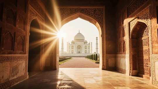 透过拱门看泰姬陵建筑景观