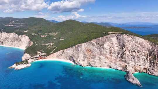 FPV无人机航拍沙滩海岸海岛希腊莱夫卡达