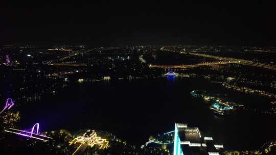 绍兴城市夜景灯光交通航拍