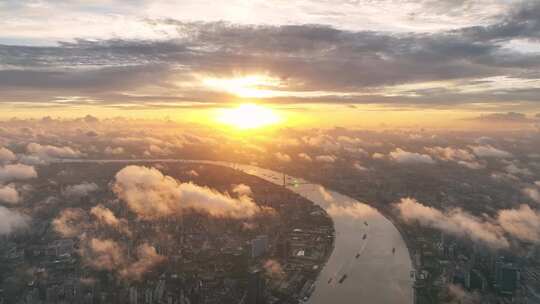 黄浦江日出 上海日出 上海 城市台风天