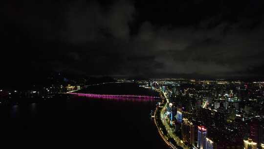 浙江温州城市夜景灯光航拍