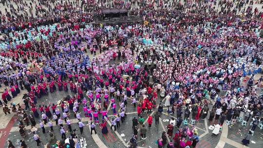 4k航拍民族团结  少数民族舞蹈