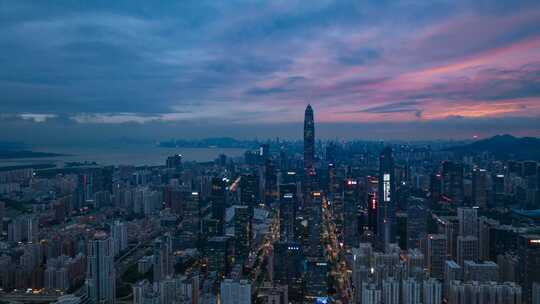 深圳市中心夜景航拍延时日转夜合集