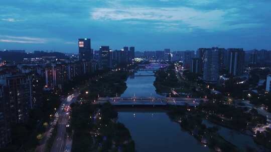 广州南沙市区夜景航拍