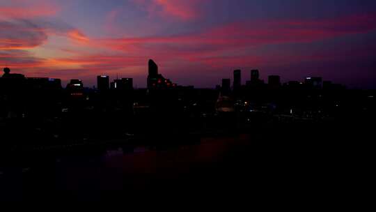 CBD城市高楼大厦杭州钱塘江晚霞夜景