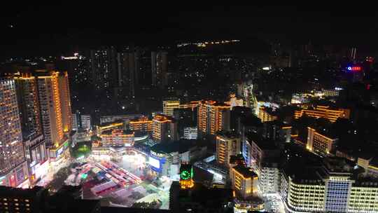 四川达州中心广场达州市购物广场夜景航拍