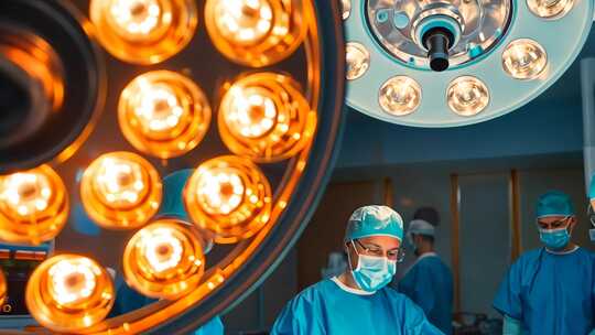 手术室手术灯 医护人员蓝色手术服手术器械