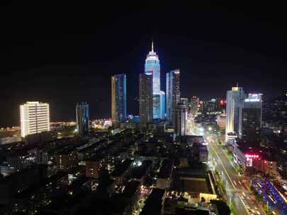 烟台滨海广场夜景航拍延时芝罘区山东夜晚