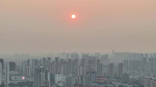 傍晚夕阳天津滨海新区城市街道环境航拍