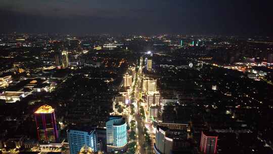 浙江绍兴人民路夜景灯光航拍交通视频素材模板下载