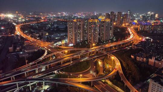 航拍立交桥夜景车辆