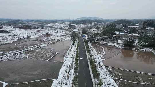 航拍自然风光冬季乡村田野