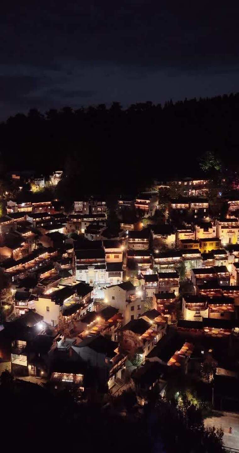 江西婺源篁岭美丽乡村夜晚航拍