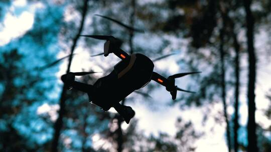 无人驾驶飞机在树林中盘旋的俯视图