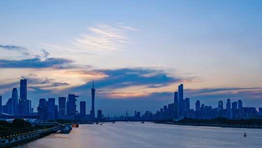 广州珠江夜景 珠江新城延时 日转夜亮灯