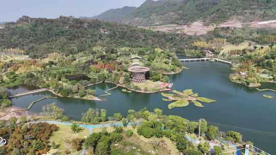 四川达州莲花湖湿地公园航拍