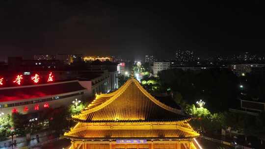 甘肃张掖钟鼓楼夜景航拍