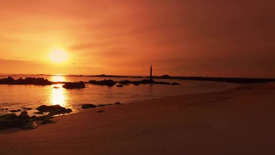阳光下的沙滩金色浓郁日落夕阳