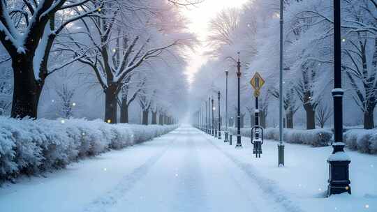 白雪皑皑的街道美景4k舞台粒子活动背景