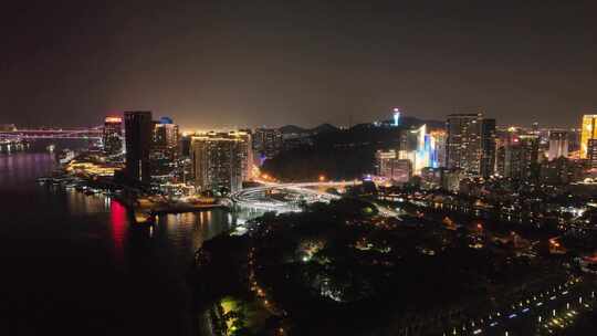 航拍厦门城市风光夜景