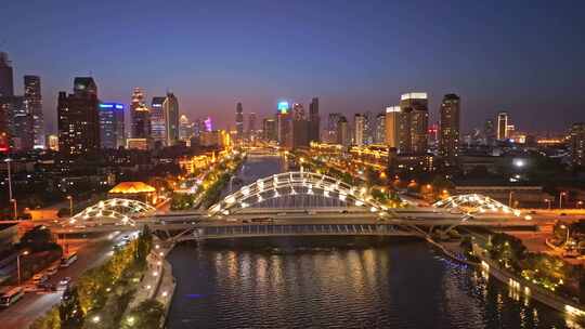 天津直沽桥夜景航拍视频素材模板下载