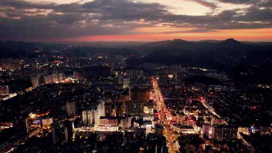贵州凯里北京西路城市夜景灯光交通航拍视频素材模板下载