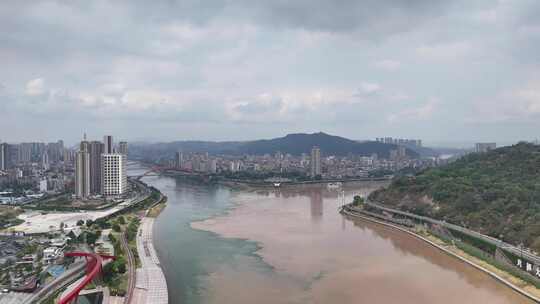 航拍宜宾城市风光宜宾三江汇流