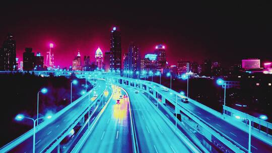 赛博城市交通夜景视频素材模板下载