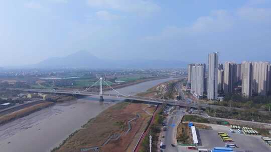 莆田木兰溪河流及周边区域鸟瞰全景