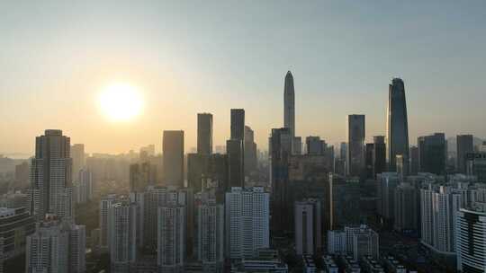 深圳福田区市中心航拍平安大厦夕阳黄昏日落