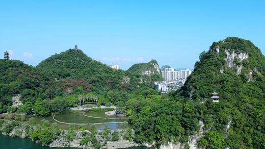 广西柳州城市风光航拍柳江风景