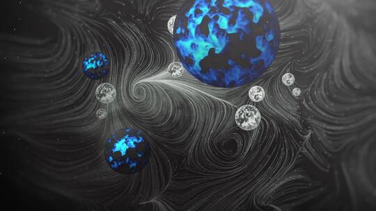 蓝色星球在抽象粒子线条轨迹上运动的三维视频素材模板下载