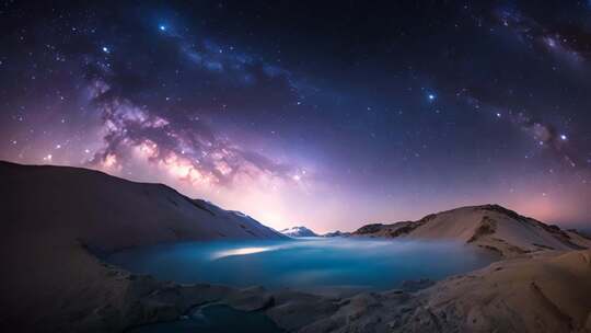 雪山湖泊星空全景